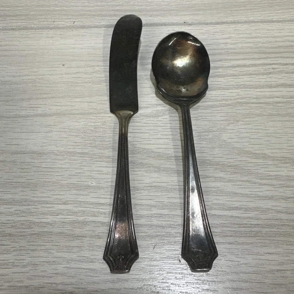 Penco Silver Plate Flat Handle Butter Knife & Tea Spoon Vintage